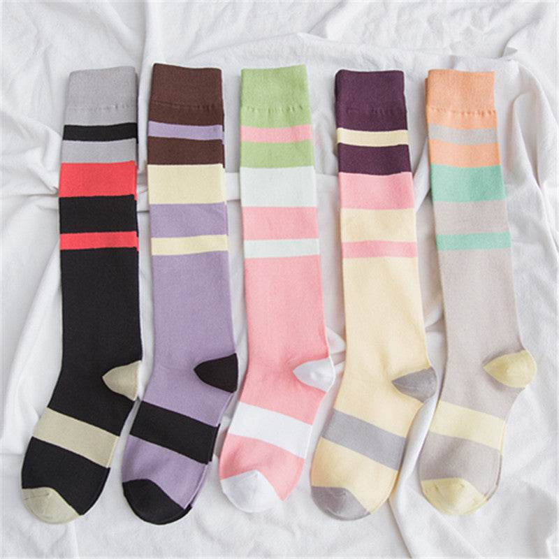 Contrasting color knee-length women's socks - Mubimart
