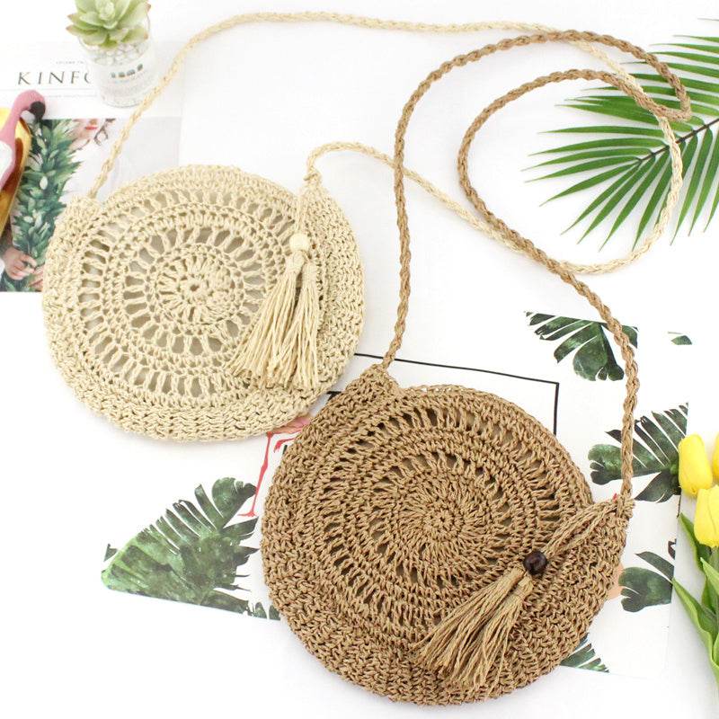 Woven soft beach bag straw bag - Mubimart