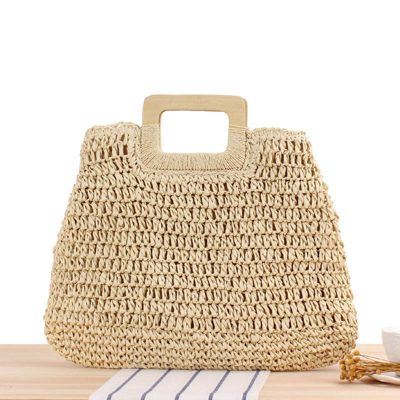 Round Straw Bags Women Summer Rattan Bag Handmade Woven Beach Cross Body Bag - Mubimart
