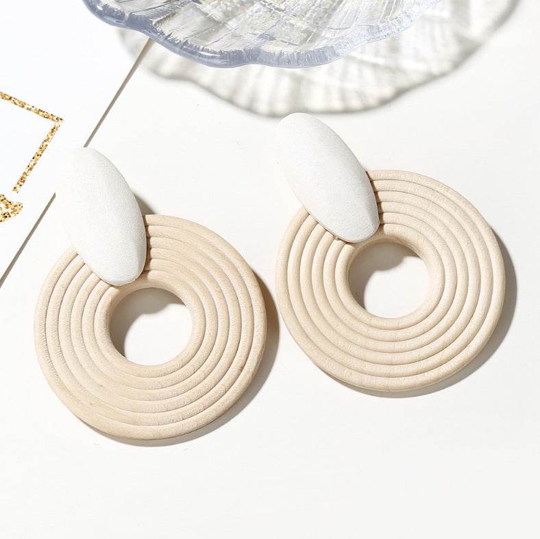 Wooden thread round hoop earrings - Mubimart