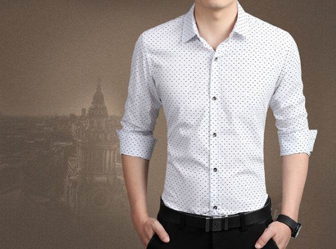 Brand Fashion Male Shirt Long-Sleeves Tops Polka Dot Printing Mens Dress Shirts Slim Men Shirt Plus Size M-5XL FGT - Mubimart