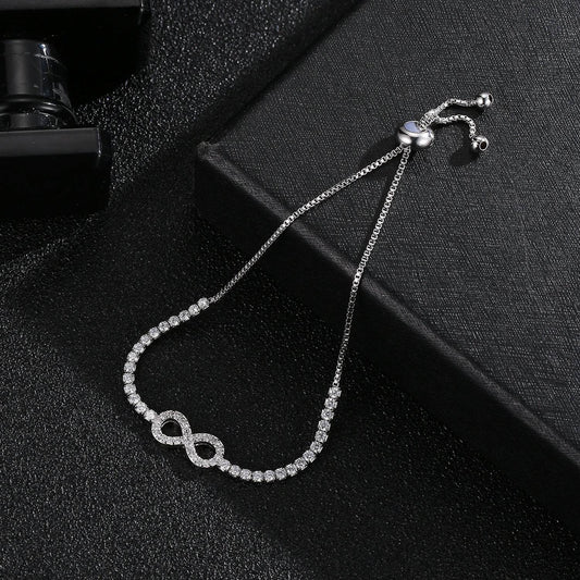 17KM Cubic Zirconia Infinity Bracelets For Women Rose Gold Silver Color Charm Bracelet & Bangle Fashion Geometric Jewelry Gifts - Mubimart