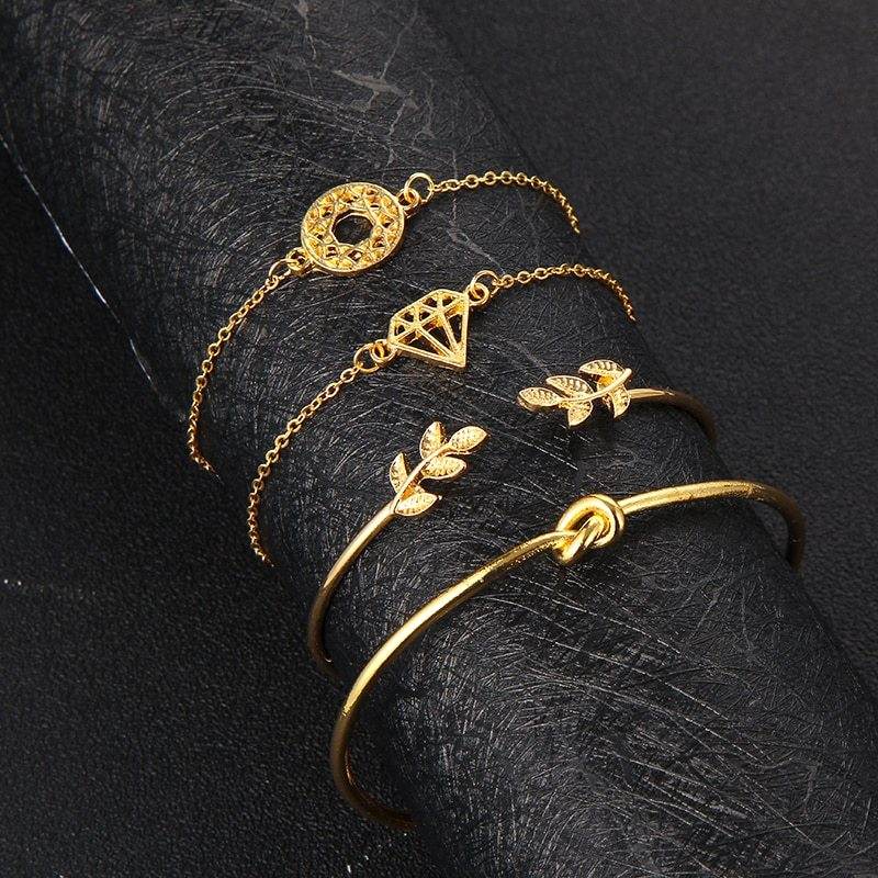 Tocona T Fashion Bohemia Leaf Knot Hand Cuff Link Chain Charm Bracelet Bangle For Women Gold Bracelets Femme Jewelry 6115 - Mubimart