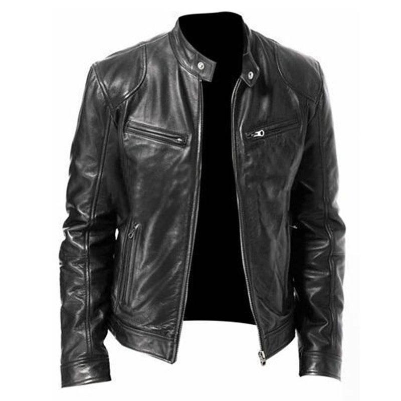 PU Leather Jacket Slim Leather Jacket - Mubimart