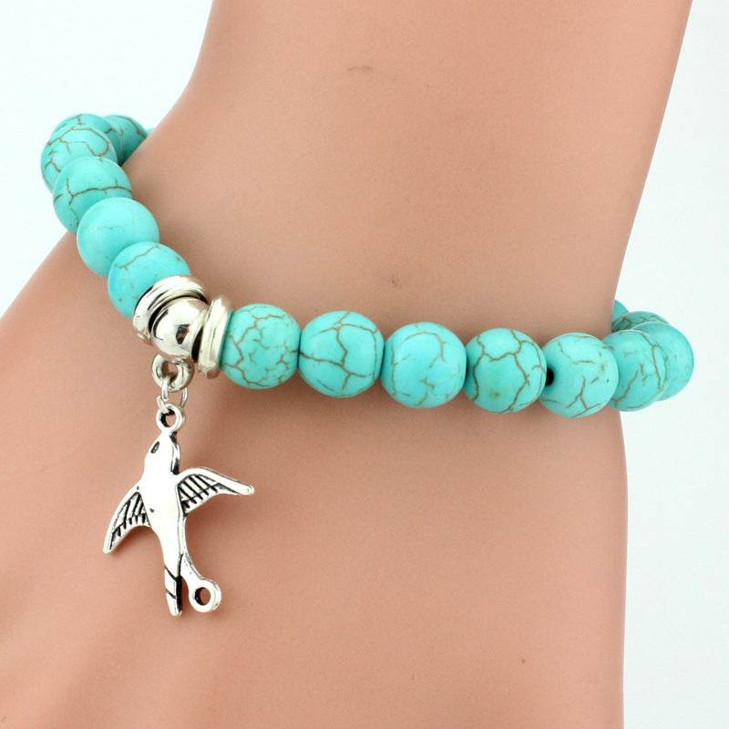 Vintage Turquoises Bracelets for Women Men Cross Tree Snake Owl Hand Pendant Charm Bracelet Bangle Fashion Jewelry - Mubimart