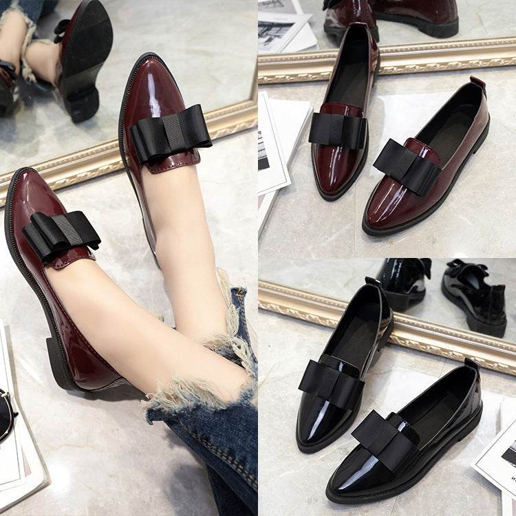 Women Flats Bowtie Loafers Shoes Women Ballet Flats Pointed Toe Shoes Patent Leather Elegant Low Heels On Flat Shoes Woman - Mubimart
