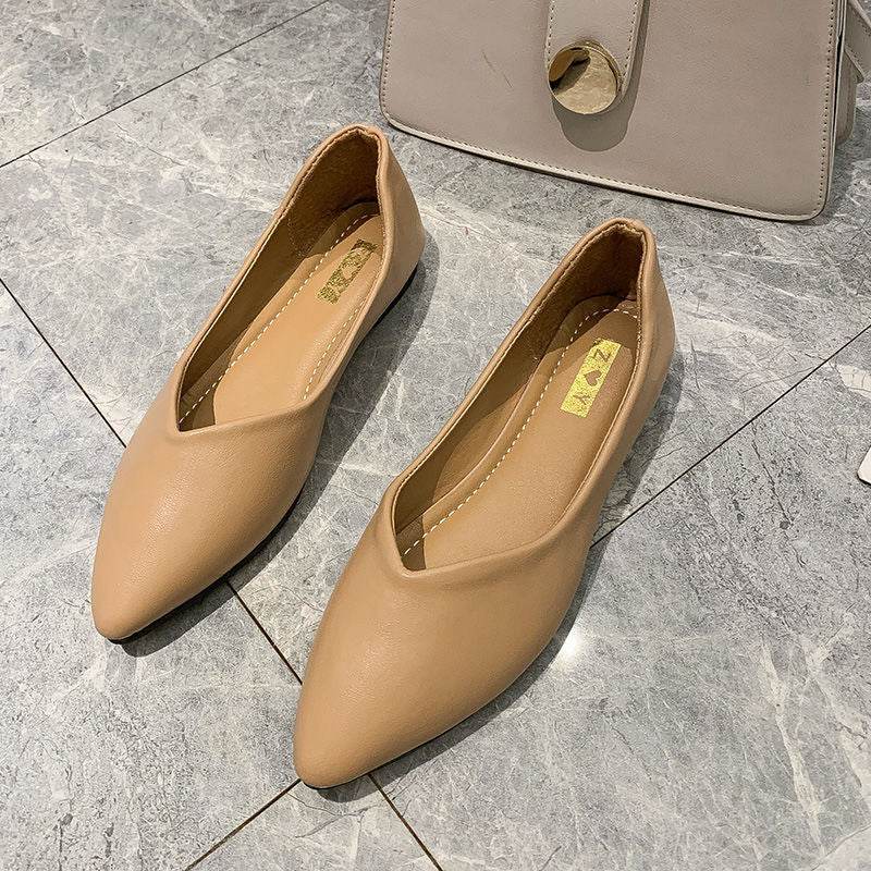 Summer New Pointed Flat Heels Black Leather Shoes Work Shoes Women's Shoes - Mubimart