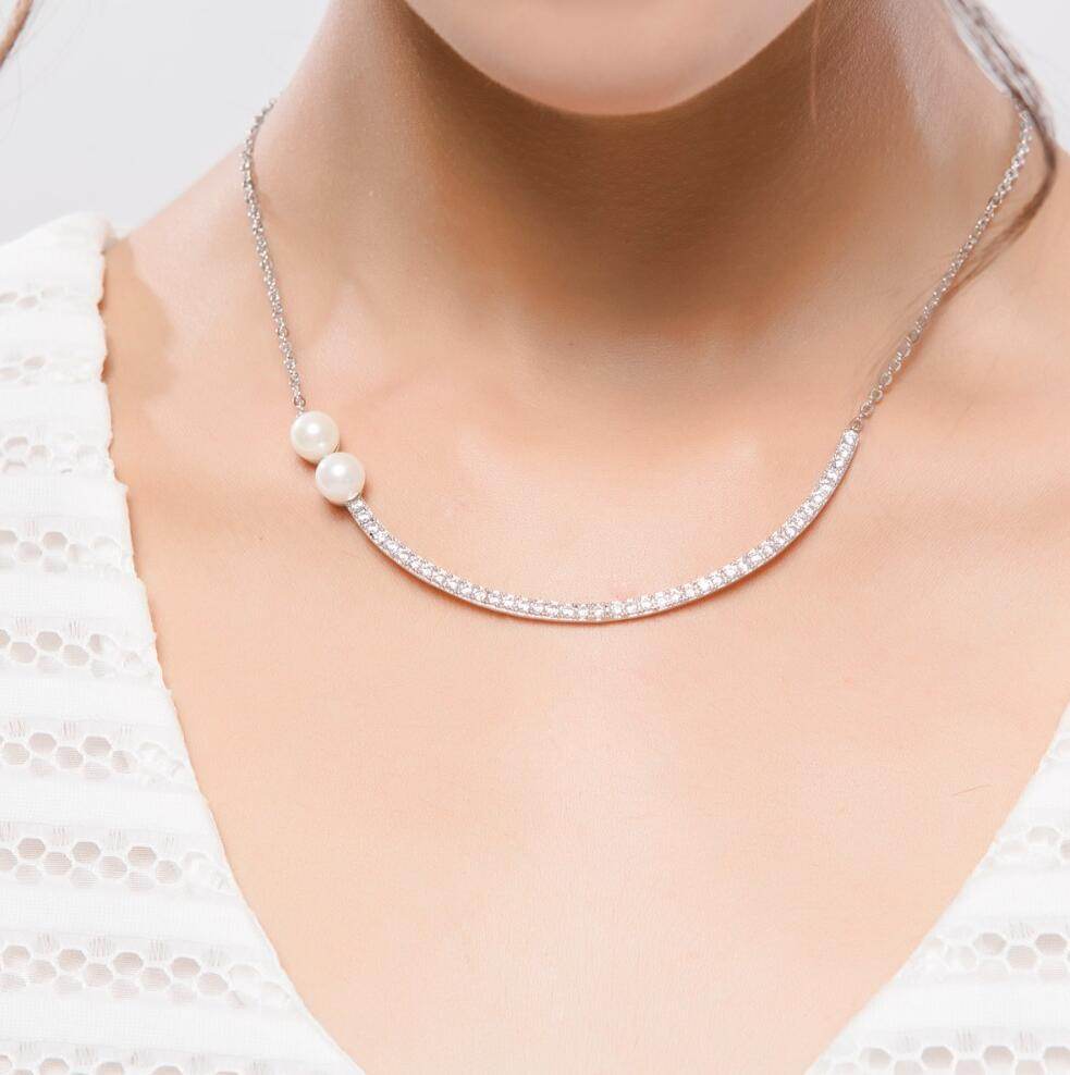 Elegant Clavicle Chain Girl Best Choice Full CZ Pearls White Gold Color Women Choker Necklace - Mubimart
