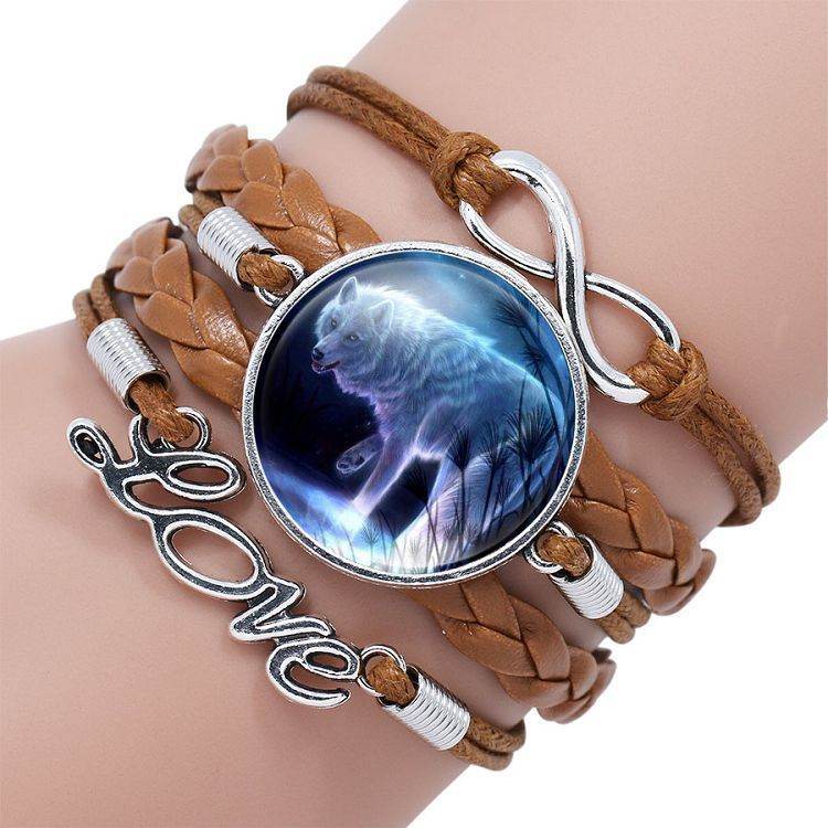 Multi-layered gemstone wolf bracelet - Mubimart