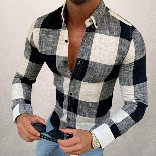 Button-down long sleeve men's casual shirt - Mubimart