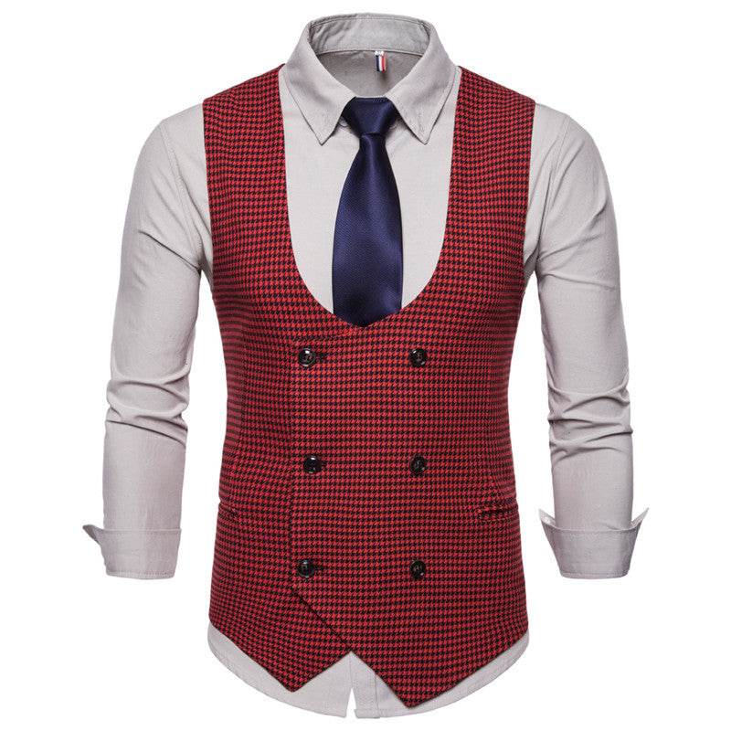 Houndstooth Men's Fashion Casual Vest Slim Suit Vest Hot Sale - Mubimart