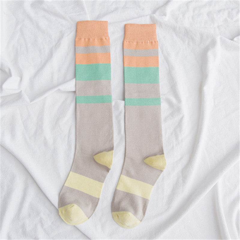 Contrasting color knee-length women's socks - Mubimart