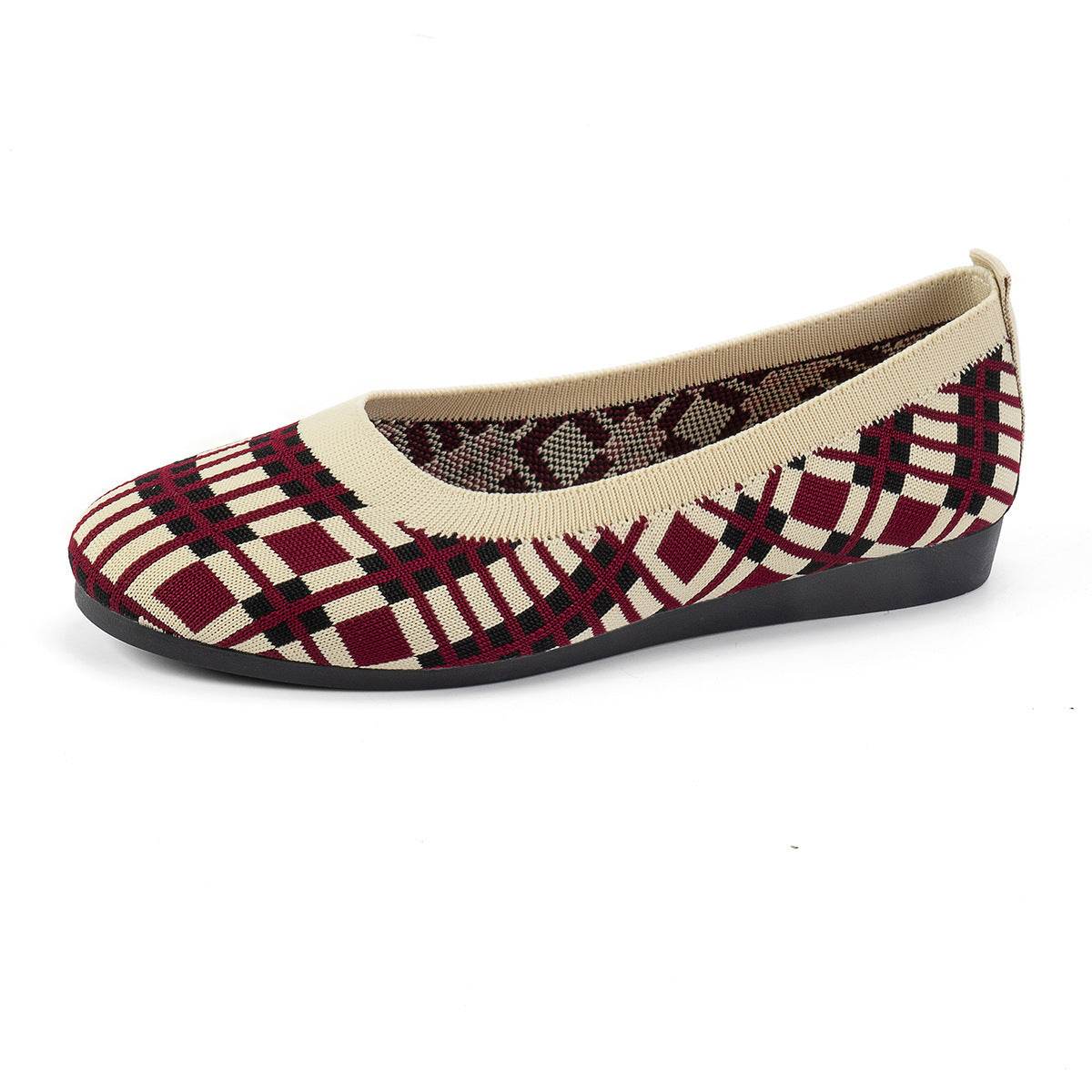 Fashion Plaid Print Flats Shoes New Fashion Casual Breathable Slip On Round-toe Mesh Shoes For Women - Mubimart