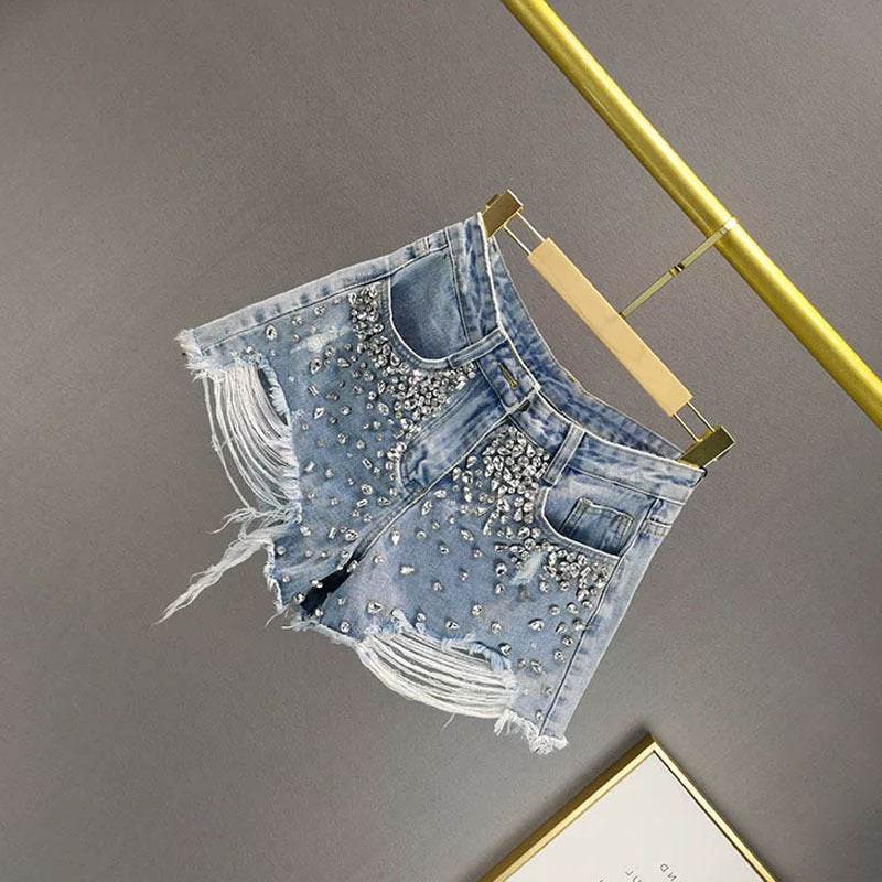Fashion Holes Wide-leg Denim Shorts Women - Mubimart