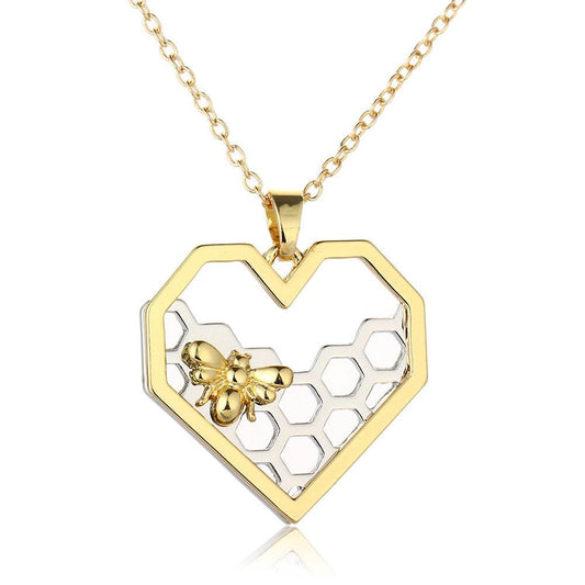 Honeycomb Bee Heart Pendant Necklaces For Women Gold Silver Color Animal Choker Necklace Fashion Wedding Jewelry - Mubimart