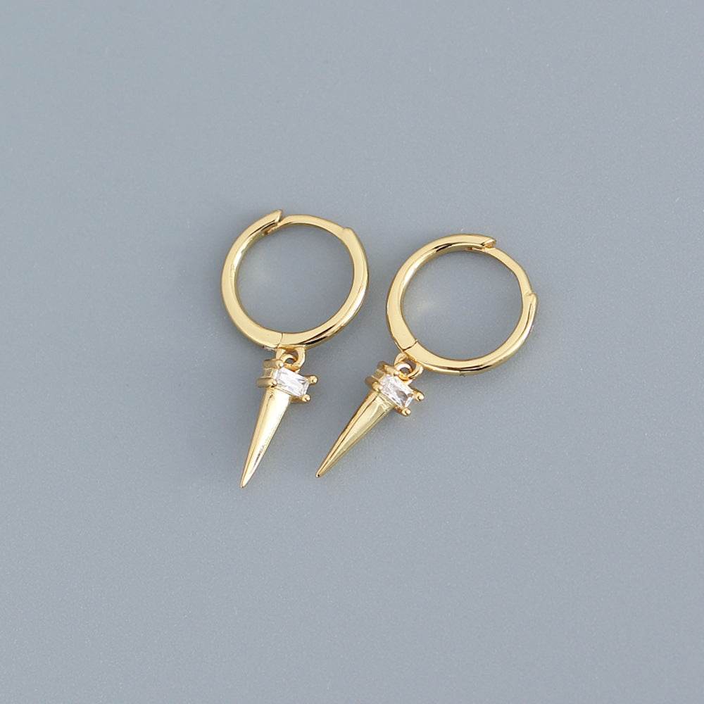 Silver Zircon Cone Hoop Huggies Earrings For Fashion Women Hiphop Fine Jewelry Geometric Accessories - Mubimart