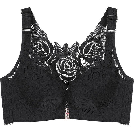 Front Buckle Rose Back Plus Size Bra - Mubimart