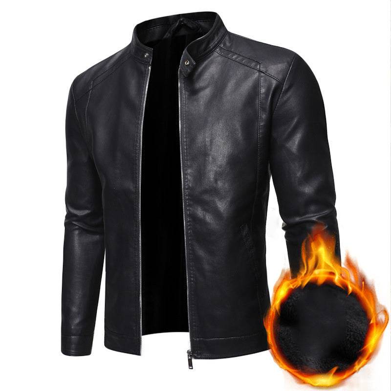 Men's leather jacket motorcycle jacket - Mubimart