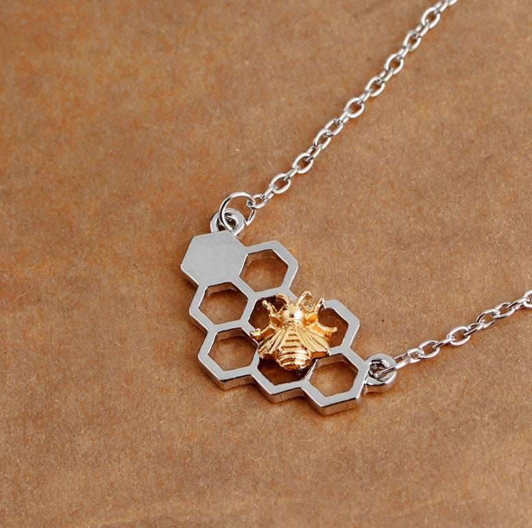 X & P Charm Fashion Silver necklaces for Women Girl Heart Honeycomb Bee pendant choker necklace Gift Prom Party Animal - Mubimart