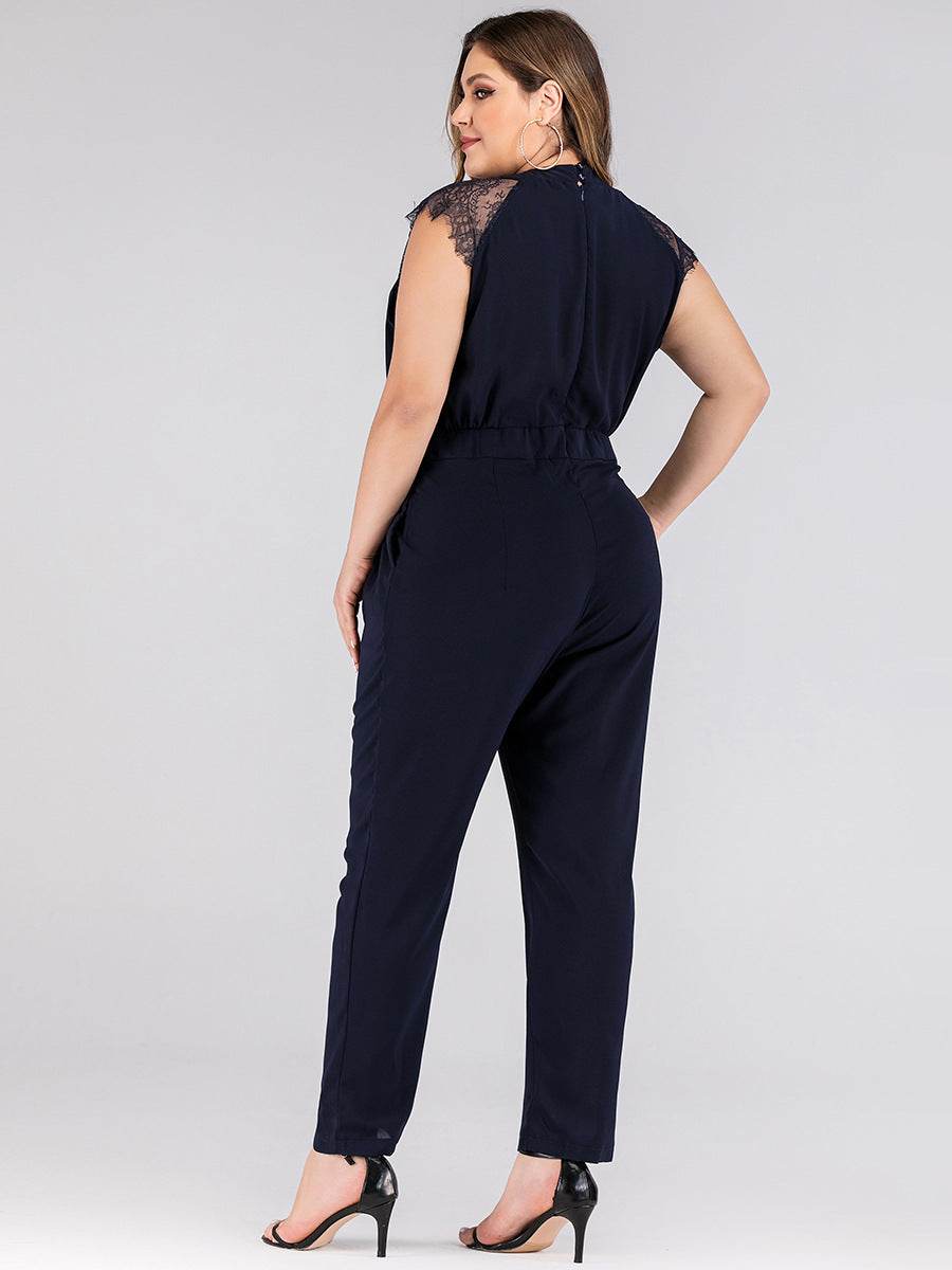 Plus size women's lace jumpsuit trousers - Mubimart
