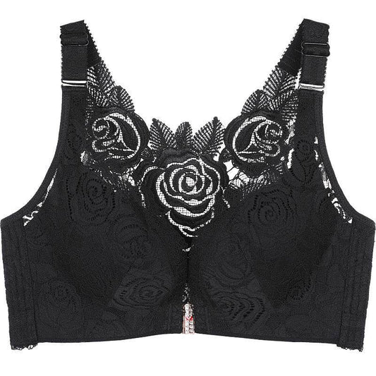 Front Buckle Rose Back Plus Size Bra - Mubimart