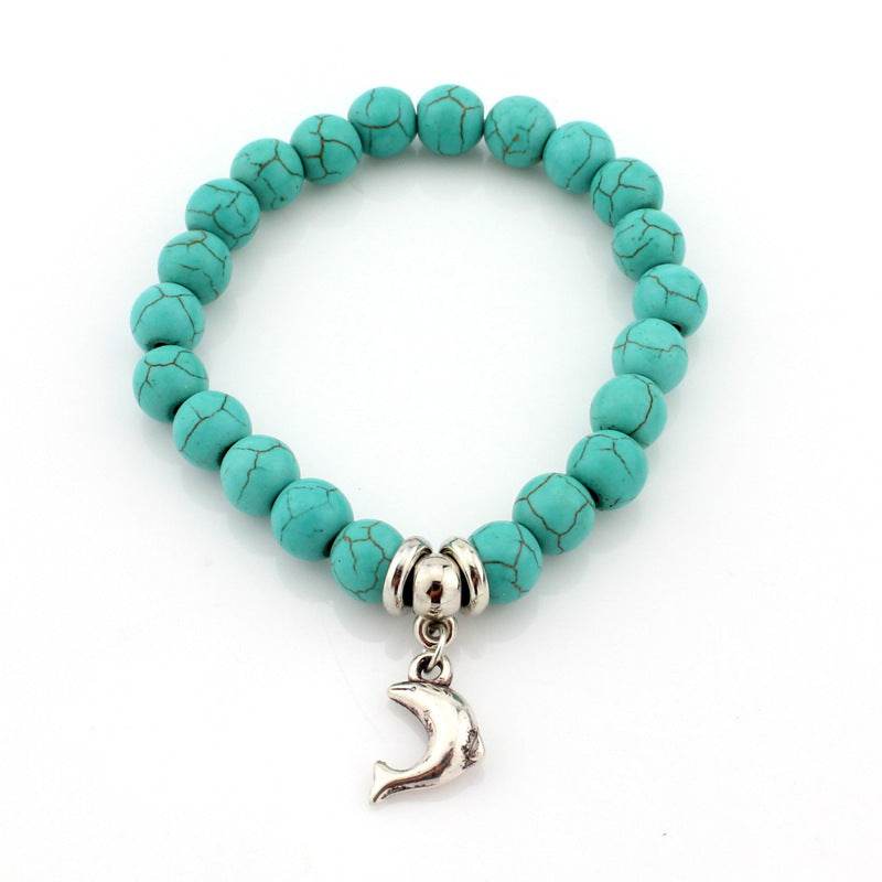 Vintage Turquoises Bracelets for Women Men Cross Tree Snake Owl Hand Pendant Charm Bracelet Bangle Fashion Jewelry - Mubimart