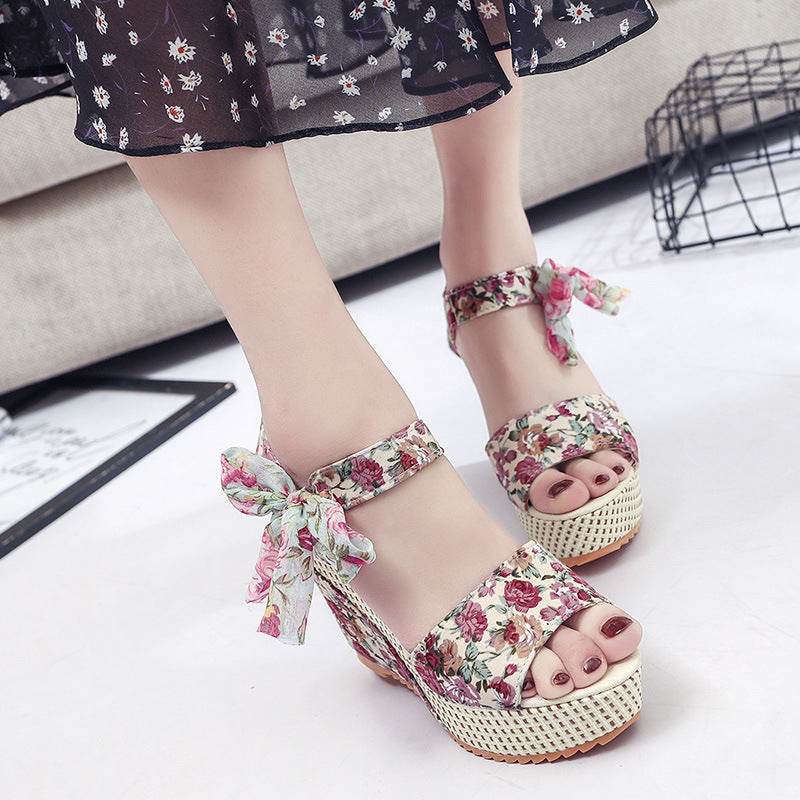 Bohemian Platform Heel Wedge Heel Women's Sandals - Mubimart