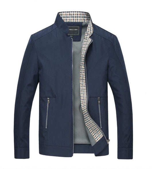 J16-Spring Autumn Jacket Mens Middle Age Business Casual Thin Coat Men Stand Collar Jacket - Mubimart