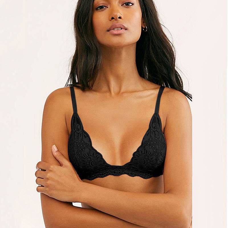 Sexy Lace Triangle Cup Bra Wireless Mesh Deep V Women's Bra Soft And Breathable - Mubimart