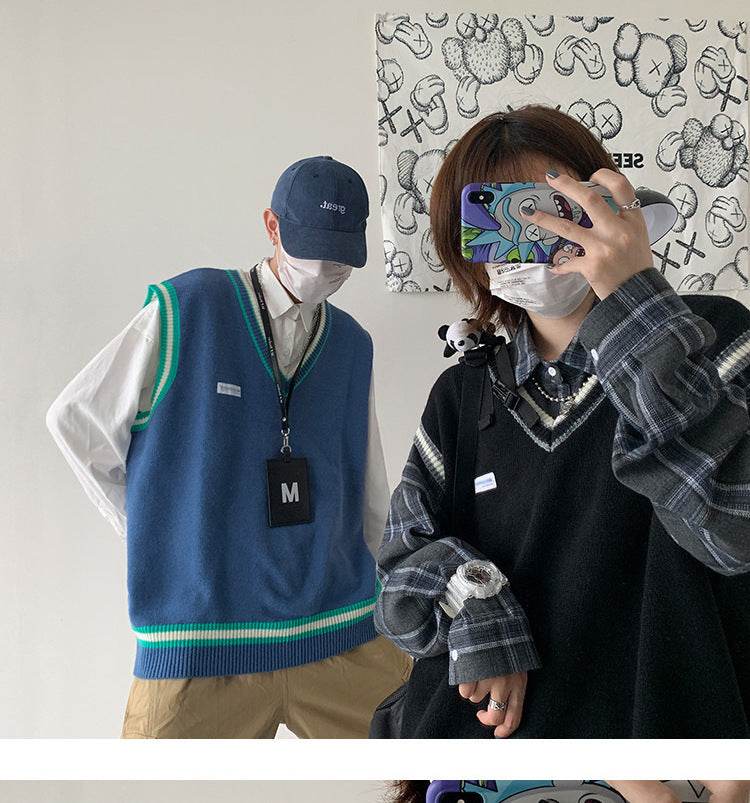 V-neck sweater vest - Mubimart