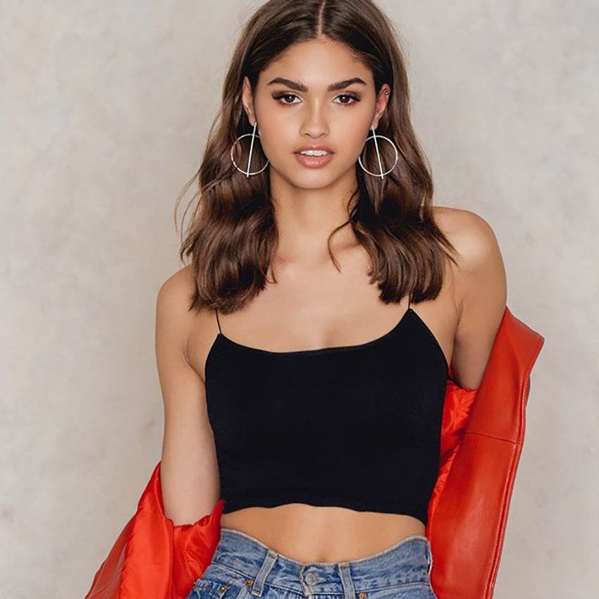 Summer Sexy Female Crop Tops Cotton Women Sleeveless Straps Tank Top Solid Fitness Lady Camis Casual White Black Top W1 - Mubimart