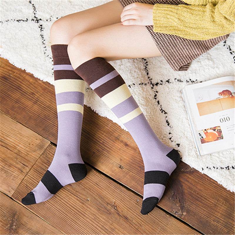 Contrasting color knee-length women's socks - Mubimart