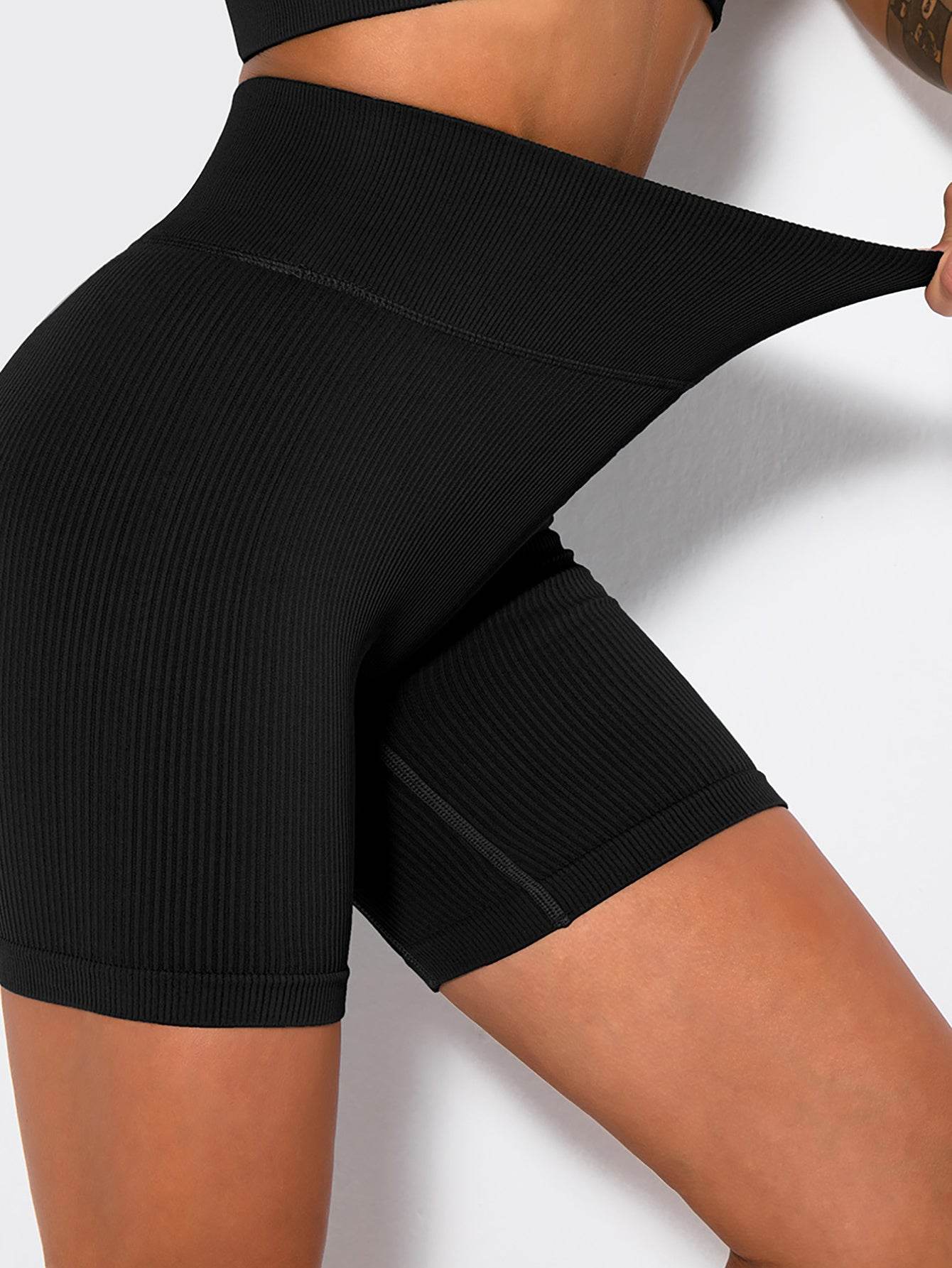 Yoga Shorts Ribbed Seamless Workout High Waist Athletic Leggings Suitable For Yoga Fitness, Workout Shorts Yoga Seamless Ribbed High Waisted Spandex Booty Biker Shorts - Mubimart
