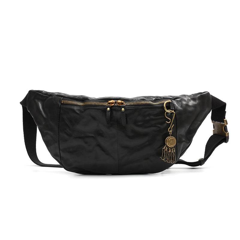 Mens Fashion Vintage Leather Waist Bag - Mubimart