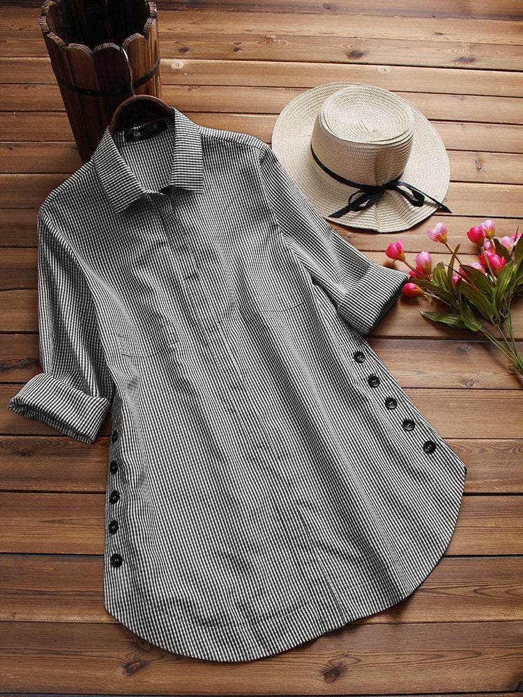 Long-sleeved shirt dress - Mubimart