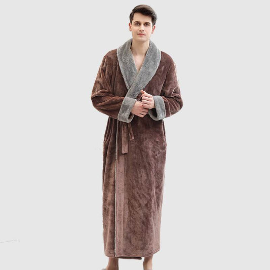 Men's Winter Plus Size Long Bathrobe Coral Fleece Full Length Pajamas - Mubimart
