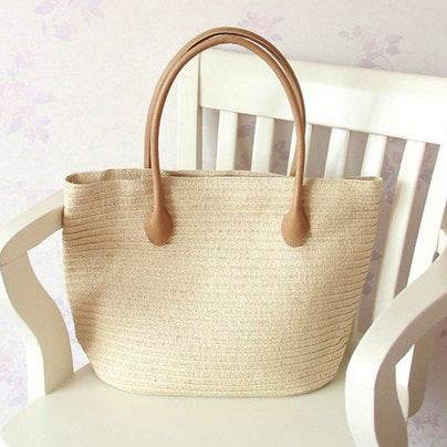 Round Straw Bags Women Summer Rattan Bag Handmade Woven Beach Cross Body Bag - Mubimart