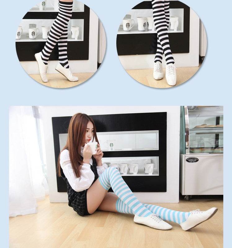 Stockings ladies over knee socks Japanese thigh socks striped high socks socks - Mubimart