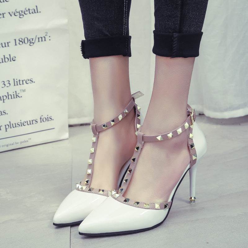 Studded pointed high heels - Mubimart