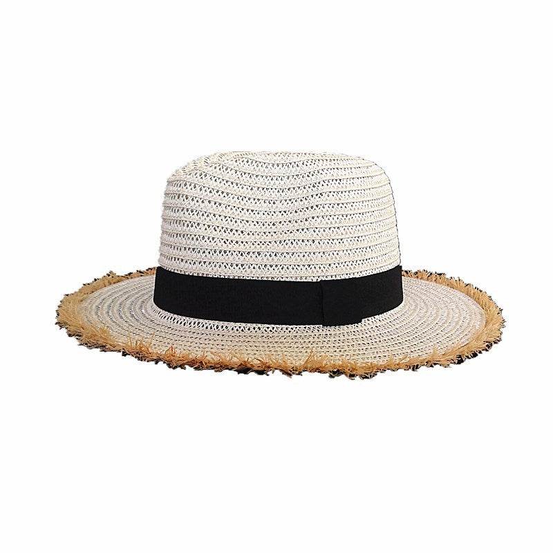 New Women Natural Wide Brim Burr Raffia Straw Hats - Mubimart