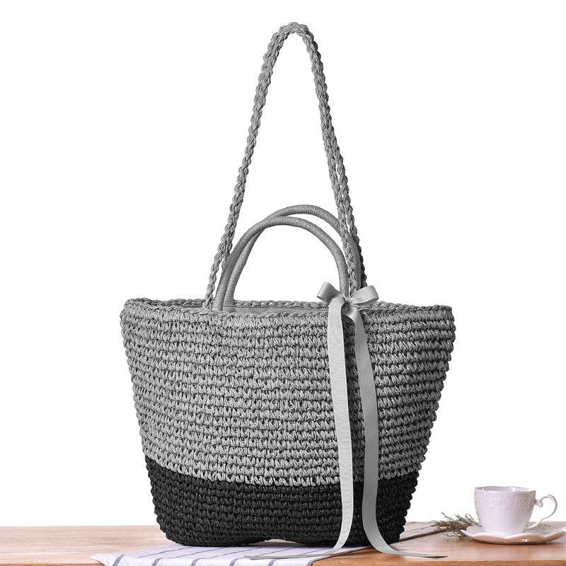 Round Straw Bags Women Summer Rattan Bag Handmade Woven Beach Cross Body Bag - Mubimart