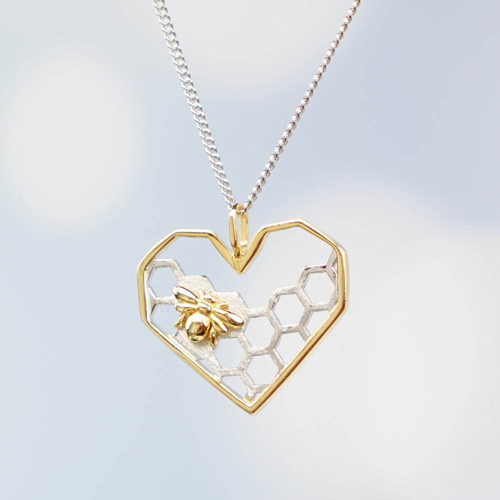 X & P Charm Fashion Silver necklaces for Women Girl Heart Honeycomb Bee pendant choker necklace Gift Prom Party Animal - Mubimart