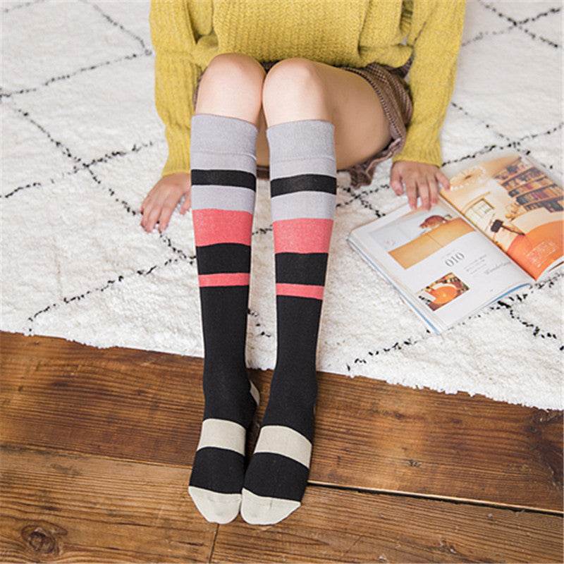 Contrasting color knee-length women's socks - Mubimart
