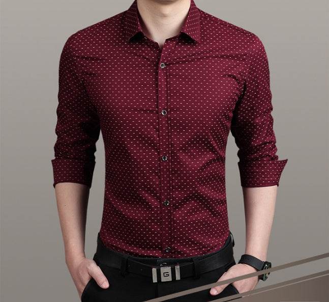 Brand Fashion Male Shirt Long-Sleeves Tops Polka Dot Printing Mens Dress Shirts Slim Men Shirt Plus Size M-5XL FGT - Mubimart