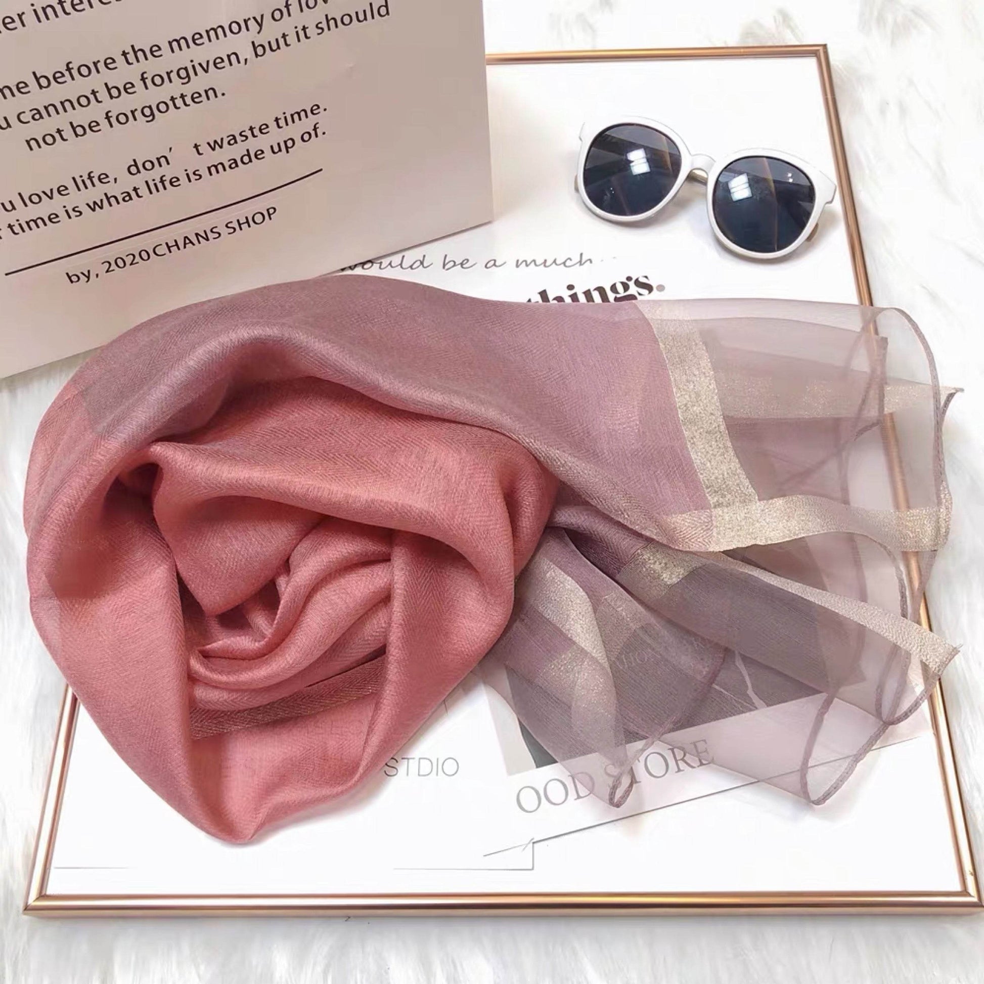 Thin Silk Color Matching Fashion Silk Scarves - Mubimart