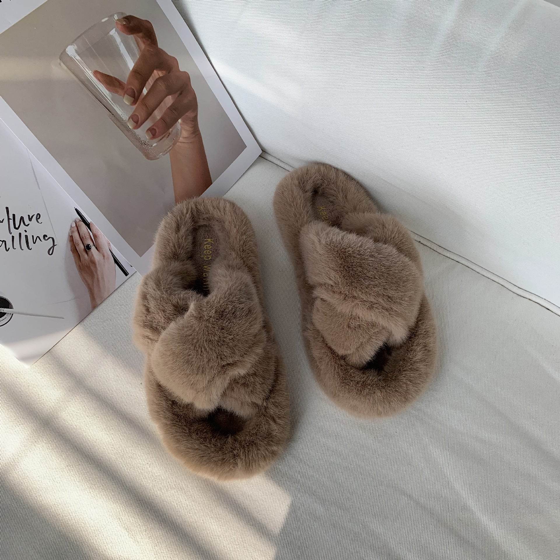 Hairy slippers for women - Mubimart