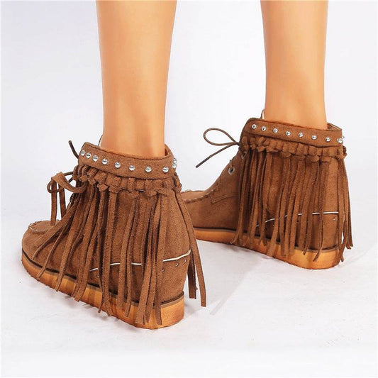Vintage rivet tassel booties - Mubimart