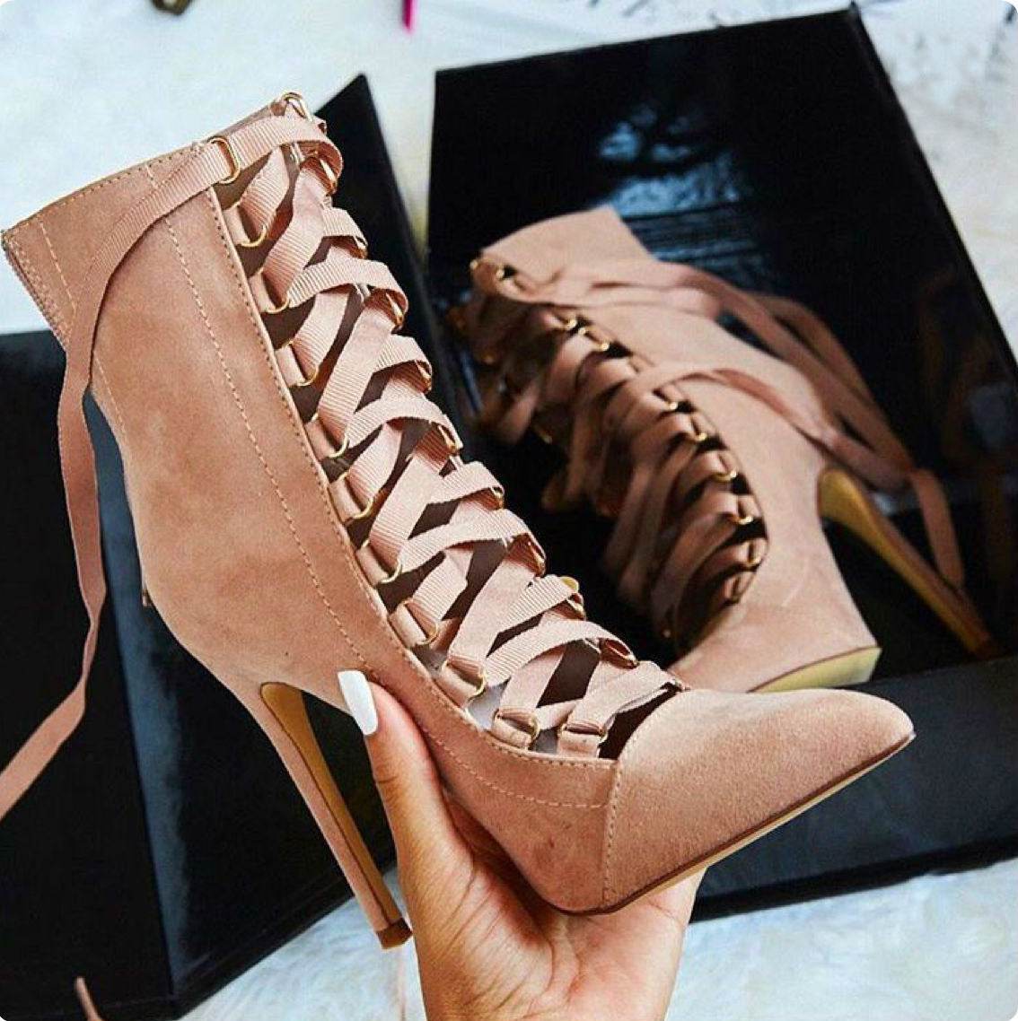 Cross-lacing stiletto boots - Mubimart