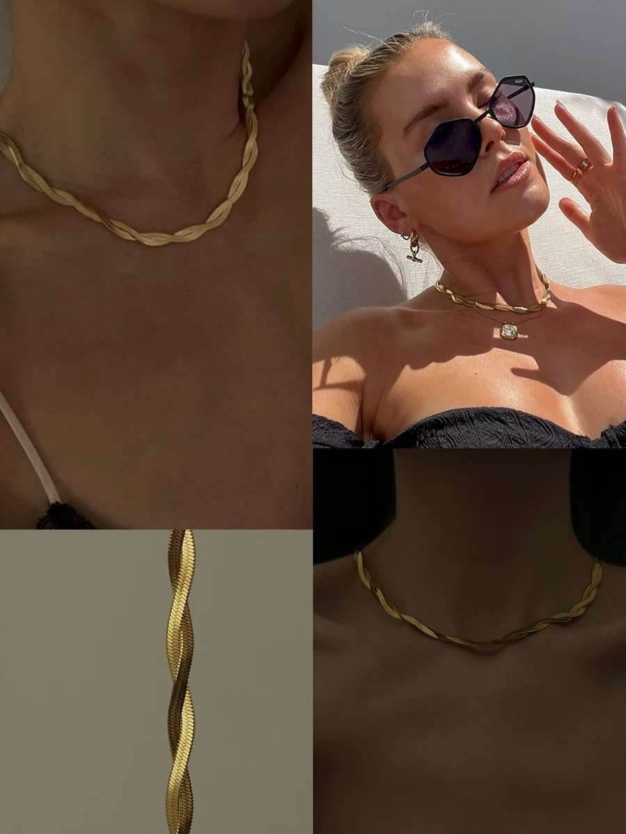 Elegant Gold-Tone Twisted Chain Choker Necklace For Women - Mubimart