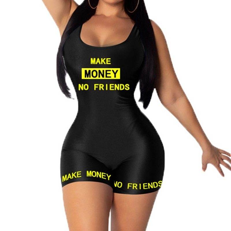 Women Casual Sports Jumpsuit Summer Sleeveless Vest Letter Print Bodysuits Sexy Fitness Fashion Rompers One Piece Outfits - Mubimart